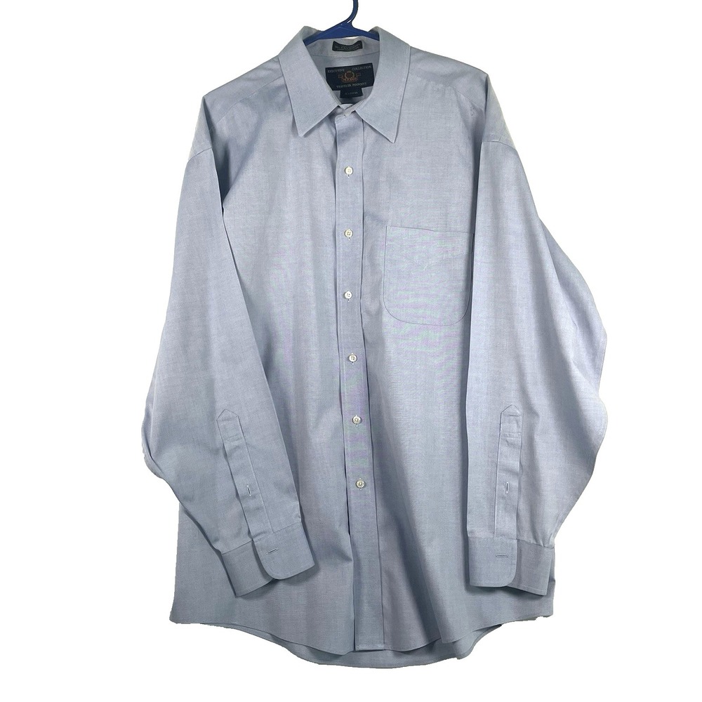 Jos A Bank Dress Shirt Men 16.5 34 Blue Button Up Traveler Pinpoint 2 Ply Cotton